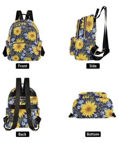 Sunflower Blue Flowers-leaves Fashion Travel Backpack for Women Multi Pockets Lightweight Purse for Women-M Multicolor Small ...