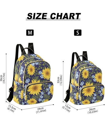 Sunflower Blue Flowers-leaves Fashion Travel Backpack for Women Multi Pockets Lightweight Purse for Women-M Multicolor Small ...