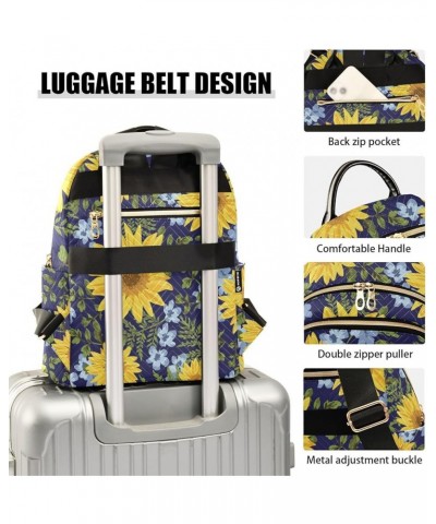 Sunflower Blue Flowers-leaves Fashion Travel Backpack for Women Multi Pockets Lightweight Purse for Women-M Multicolor Small ...