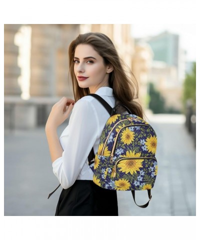 Sunflower Blue Flowers-leaves Fashion Travel Backpack for Women Multi Pockets Lightweight Purse for Women-M Multicolor Small ...