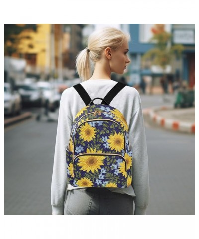 Sunflower Blue Flowers-leaves Fashion Travel Backpack for Women Multi Pockets Lightweight Purse for Women-M Multicolor Small ...