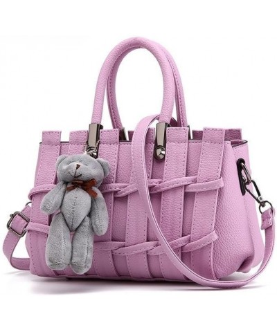 Fashion Weave Pattern Design Bags Bear Decoration Solid Color Premium Women's Handbag Patchwork Handbags Purple $22.03 Handbags