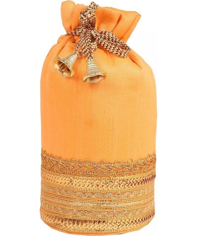 beaded handcrafted brocade sequins evening purse drawstring handbag vintage party wedding gift for women. D047 Orange Gold 6"...