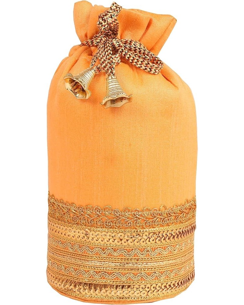 beaded handcrafted brocade sequins evening purse drawstring handbag vintage party wedding gift for women. D047 Orange Gold 6"...