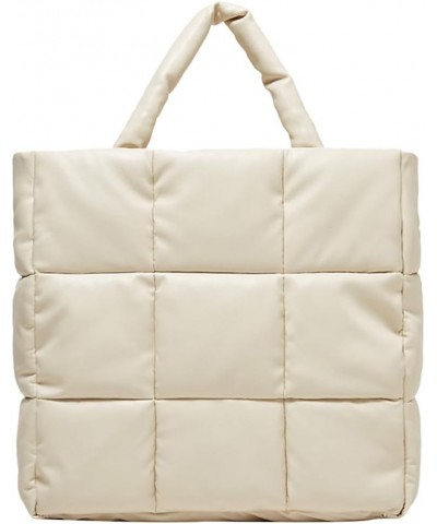 Large Puffer Tote Bag for Women Lightweight Puffy Quilted Shoulder Crossbody Bag Padded Fluffy Tote Handbag for Lady White $2...