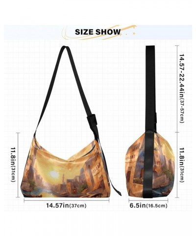 Venice Sunset Shoulder Bag,Large Purses for Women,Made of PU Leather Handbags Hobo Bag Waterproof with Pockets Zipper for Uni...