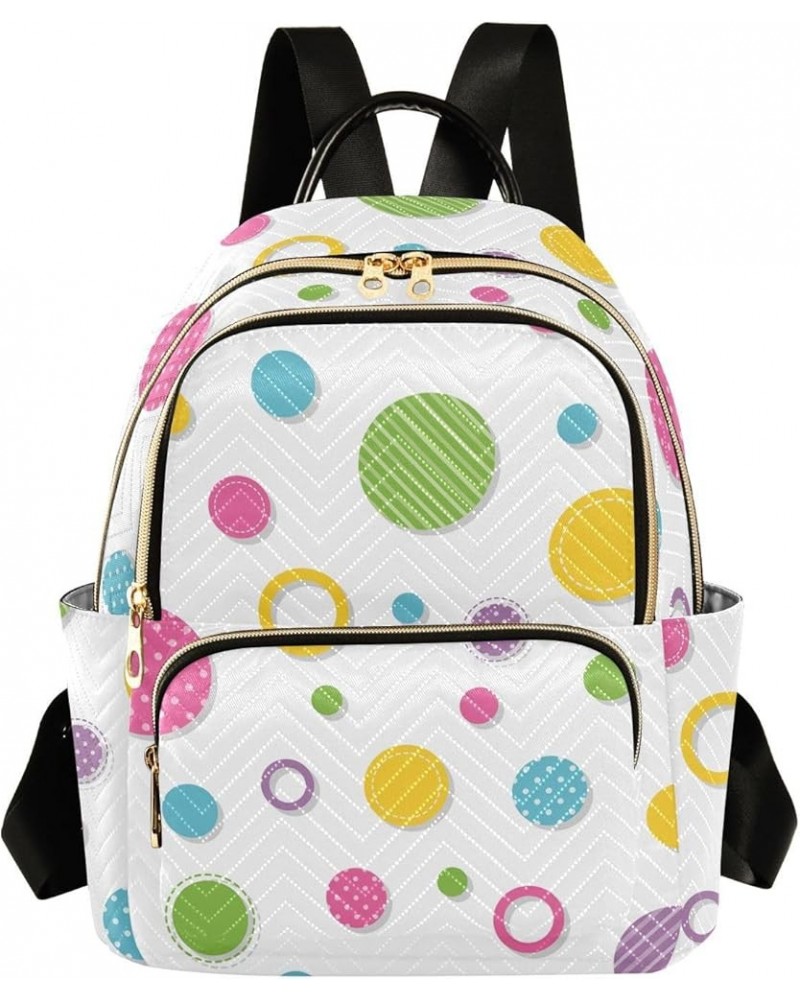 Colorful Circles Polka Dots Women Backpack Purse Shoulder Bag Color Medium $16.50 Backpacks