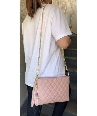 Women's Wristlet Handbags Simple Quilted Small Clutch Crossbody Bag Pink $10.98 Wristlets