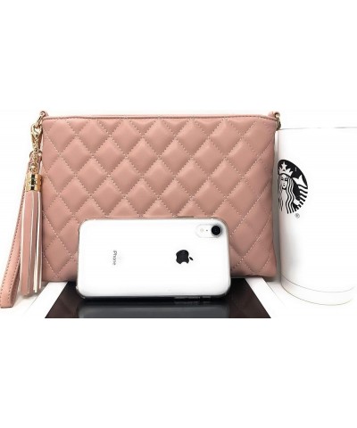 Women's Wristlet Handbags Simple Quilted Small Clutch Crossbody Bag Pink $10.98 Wristlets