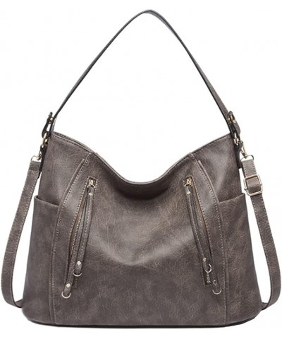 Women Retro Purse and Handbag Faux Leather Satchel Tote Zipper Top-handle Shoulder Bag Brown Dark Grey $23.86 Totes