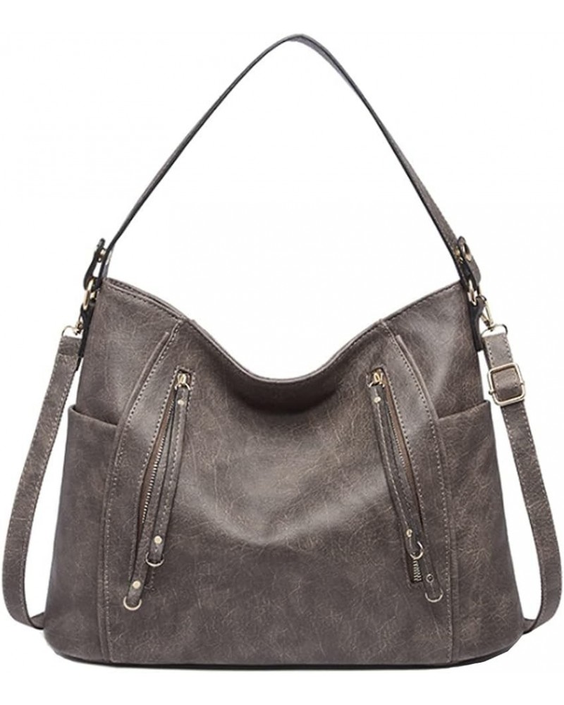 Women Retro Purse and Handbag Faux Leather Satchel Tote Zipper Top-handle Shoulder Bag Brown Dark Grey $23.86 Totes