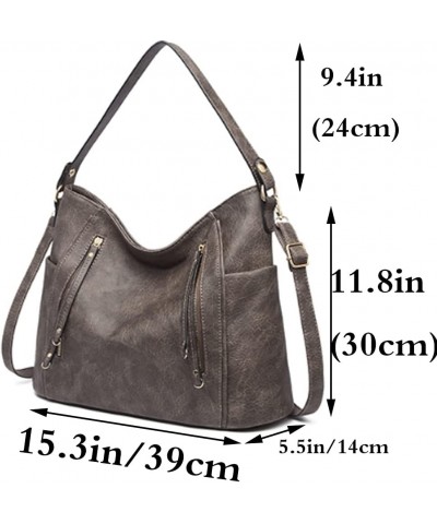 Women Retro Purse and Handbag Faux Leather Satchel Tote Zipper Top-handle Shoulder Bag Brown Dark Grey $23.86 Totes