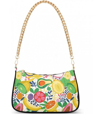 Women Chain Shoulder Purse Bag With Zipper Tropical Fruit Print, Hobo Tote Clutch Handbags with Chain Strap $13.63 Totes