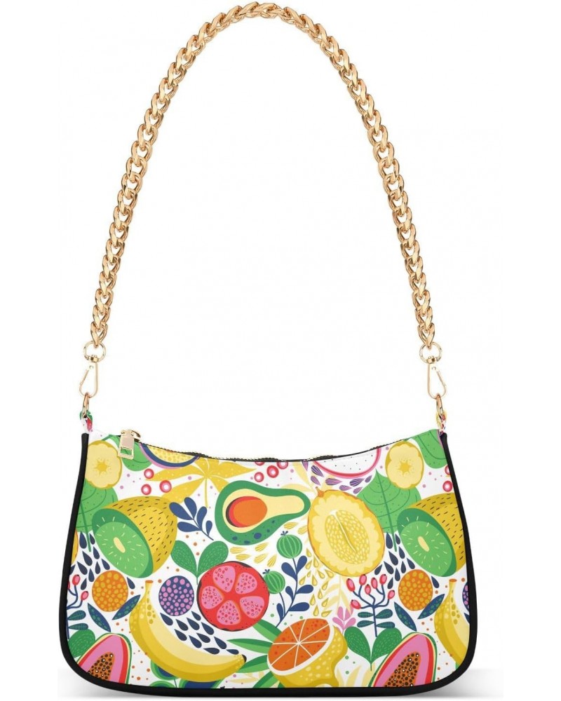 Women Chain Shoulder Purse Bag With Zipper Tropical Fruit Print, Hobo Tote Clutch Handbags with Chain Strap $13.63 Totes