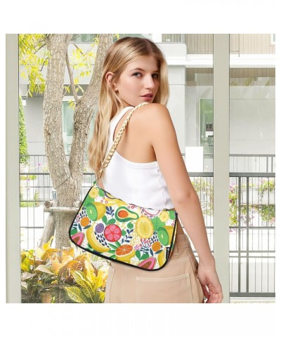 Women Chain Shoulder Purse Bag With Zipper Tropical Fruit Print, Hobo Tote Clutch Handbags with Chain Strap $13.63 Totes