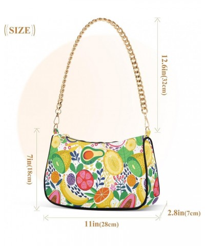 Women Chain Shoulder Purse Bag With Zipper Tropical Fruit Print, Hobo Tote Clutch Handbags with Chain Strap $13.63 Totes