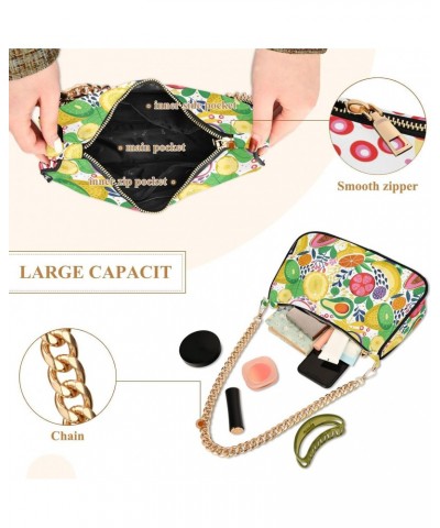 Women Chain Shoulder Purse Bag With Zipper Tropical Fruit Print, Hobo Tote Clutch Handbags with Chain Strap $13.63 Totes