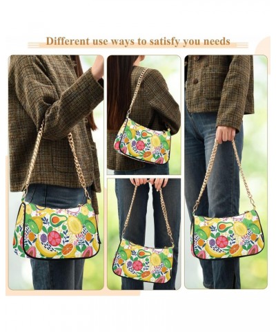 Women Chain Shoulder Purse Bag With Zipper Tropical Fruit Print, Hobo Tote Clutch Handbags with Chain Strap $13.63 Totes