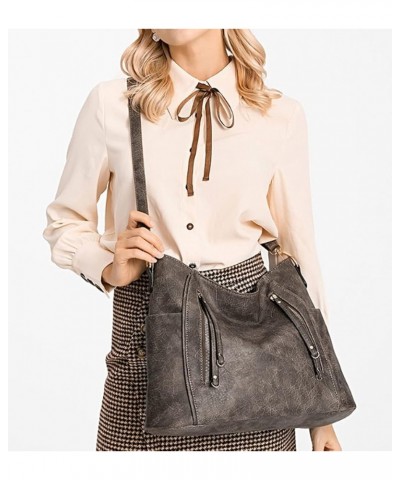 Women Retro Purse and Handbag Faux Leather Satchel Tote Zipper Top-handle Shoulder Bag Brown Dark Grey $23.86 Totes