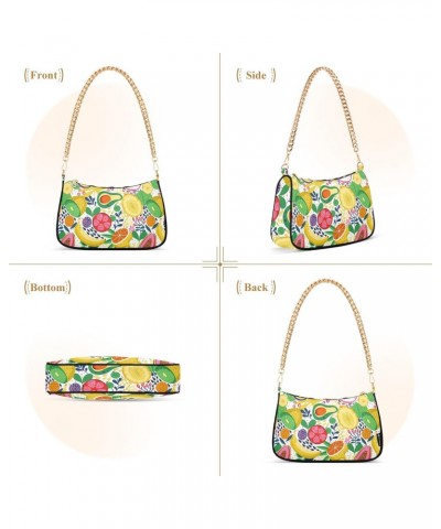 Women Chain Shoulder Purse Bag With Zipper Tropical Fruit Print, Hobo Tote Clutch Handbags with Chain Strap $13.63 Totes