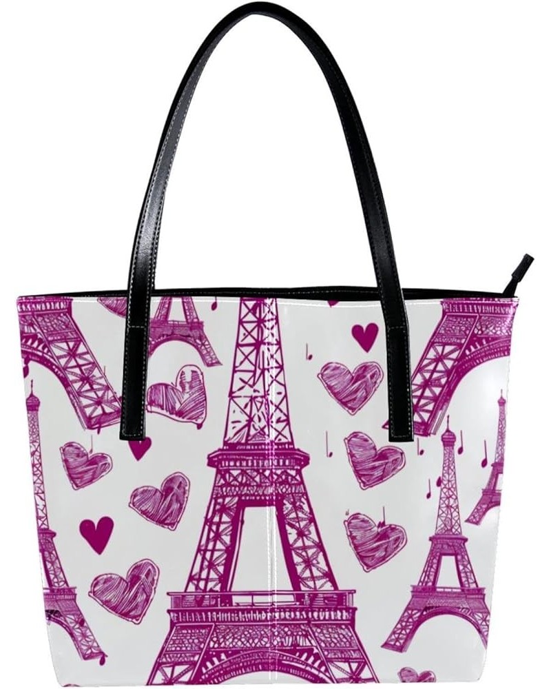 Tote Bag for Women, Large Tote Bag, Tote Bag with Zipper, Valentine Pink Eiffel Tower Heart, Totes for Women Design 6147 $25....