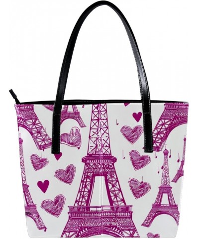 Tote Bag for Women, Large Tote Bag, Tote Bag with Zipper, Valentine Pink Eiffel Tower Heart, Totes for Women Design 6147 $25....