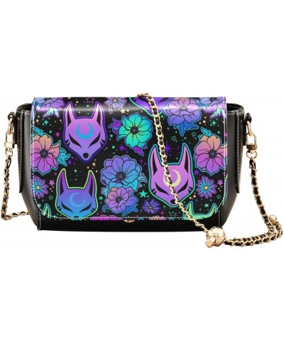 Leather Crossbody Bags,Purple Psychedelic Wind Also Fox Black Chain Wallet Crossbody Phone Purses Women's Shoulder Bag Cute 2...