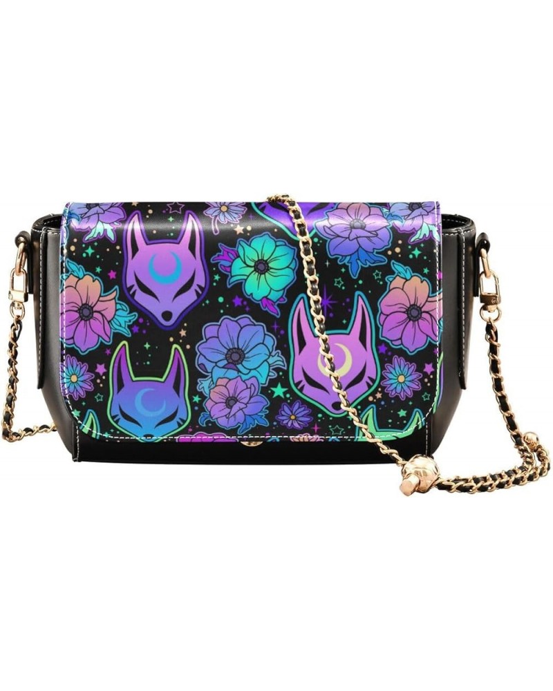 Leather Crossbody Bags,Purple Psychedelic Wind Also Fox Black Chain Wallet Crossbody Phone Purses Women's Shoulder Bag Cute 2...