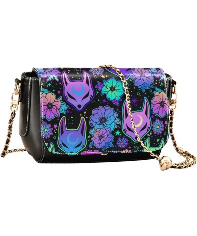 Leather Crossbody Bags,Purple Psychedelic Wind Also Fox Black Chain Wallet Crossbody Phone Purses Women's Shoulder Bag Cute 2...