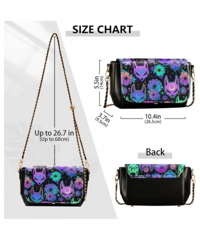 Leather Crossbody Bags,Purple Psychedelic Wind Also Fox Black Chain Wallet Crossbody Phone Purses Women's Shoulder Bag Cute 2...