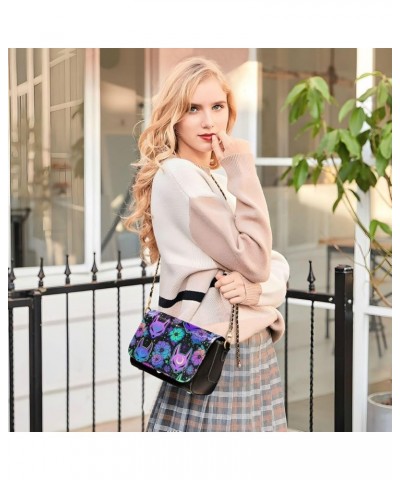 Leather Crossbody Bags,Purple Psychedelic Wind Also Fox Black Chain Wallet Crossbody Phone Purses Women's Shoulder Bag Cute 2...