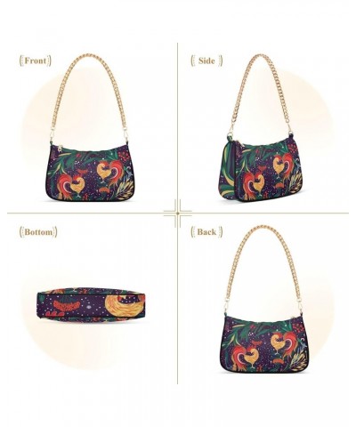 Wild Roses Pattern Shoulder Handbag for Women Small Tote Bag Purse Tote Handbags Magic Roosters $17.04 Shoulder Bags