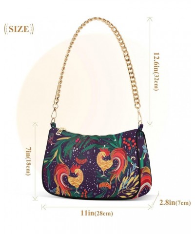 Wild Roses Pattern Shoulder Handbag for Women Small Tote Bag Purse Tote Handbags Magic Roosters $17.04 Shoulder Bags