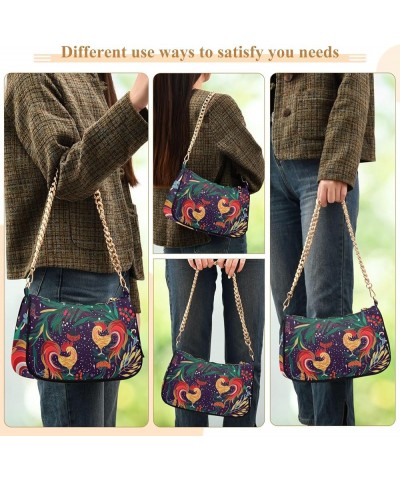 Wild Roses Pattern Shoulder Handbag for Women Small Tote Bag Purse Tote Handbags Magic Roosters $17.04 Shoulder Bags