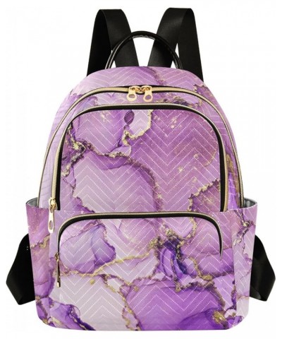 Small Backpack for Women Travel Bag Purple and Shiny Golden Marble Daypack Purse Fashion Shoulder Bag Rucksack Small B634 $15...