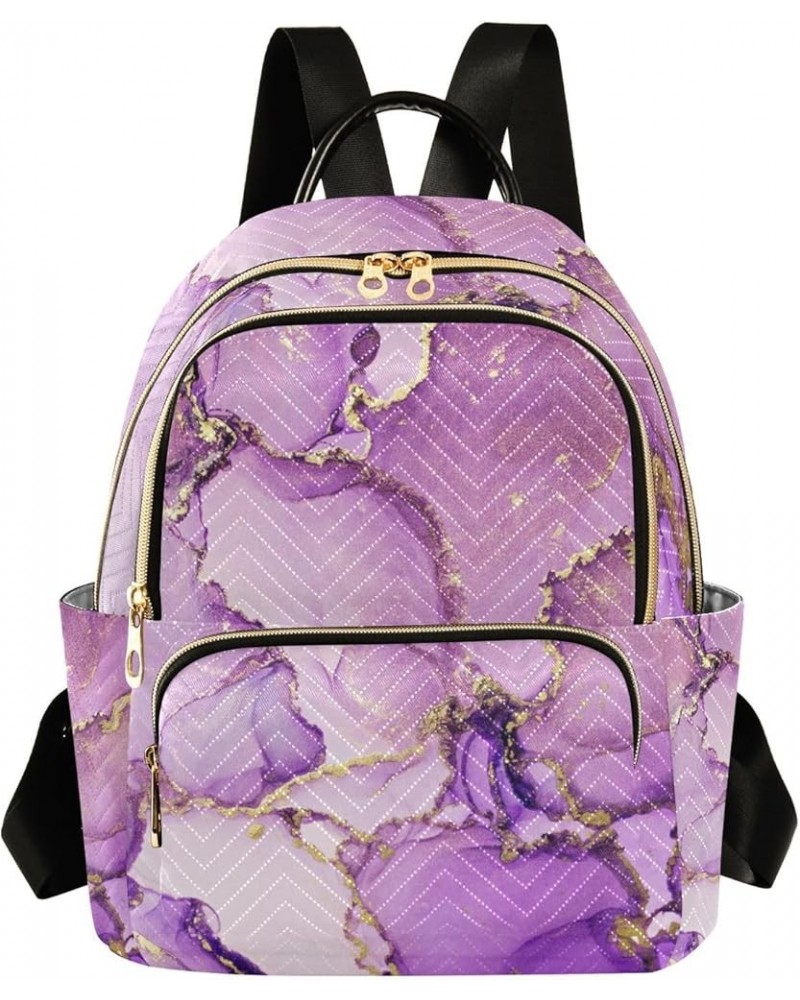 Small Backpack for Women Travel Bag Purple and Shiny Golden Marble Daypack Purse Fashion Shoulder Bag Rucksack Small B634 $15...