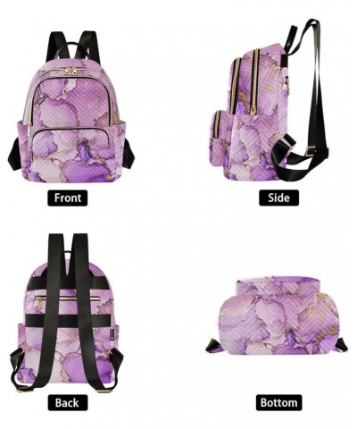 Small Backpack for Women Travel Bag Purple and Shiny Golden Marble Daypack Purse Fashion Shoulder Bag Rucksack Small B634 $15...