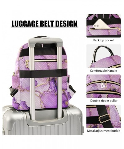 Small Backpack for Women Travel Bag Purple and Shiny Golden Marble Daypack Purse Fashion Shoulder Bag Rucksack Small B634 $15...