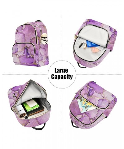 Small Backpack for Women Travel Bag Purple and Shiny Golden Marble Daypack Purse Fashion Shoulder Bag Rucksack Small B634 $15...