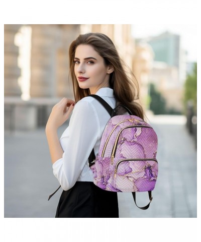 Small Backpack for Women Travel Bag Purple and Shiny Golden Marble Daypack Purse Fashion Shoulder Bag Rucksack Small B634 $15...