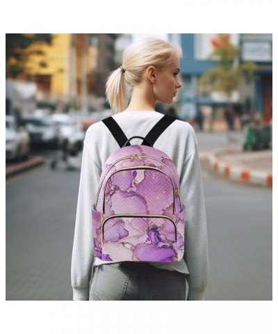 Small Backpack for Women Travel Bag Purple and Shiny Golden Marble Daypack Purse Fashion Shoulder Bag Rucksack Small B634 $15...