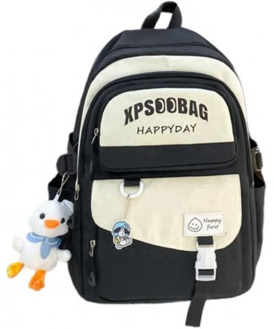 Kawaii Backpack with Accessories Cute Duck Pendant Multiple Pockets Aesthetic Cute Backpack (Geen) Black $18.71 Backpacks