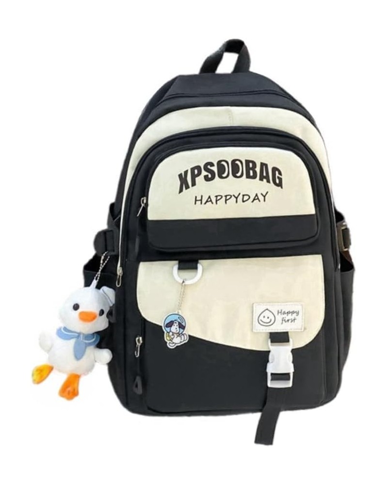 Kawaii Backpack with Accessories Cute Duck Pendant Multiple Pockets Aesthetic Cute Backpack (Geen) Black $18.71 Backpacks