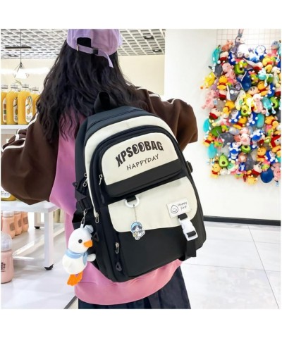 Kawaii Backpack with Accessories Cute Duck Pendant Multiple Pockets Aesthetic Cute Backpack (Geen) Black $18.71 Backpacks