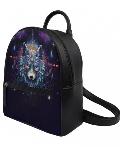 Women Galaxy Wolf Print Mini Backpack PU Leather Small Daypack Zipper Pocket Shoulder Bag,Black Wolf Galaxy Blue Wolf $19.24 ...