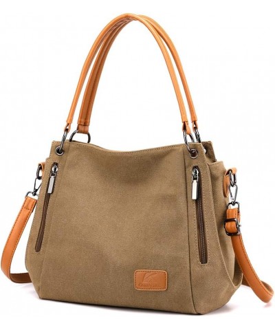 Women Vintage Hobo Handbag Canvas Shoulder Purse Multi-pocket Shopper Satchels Brown $21.40 Hobo Bags