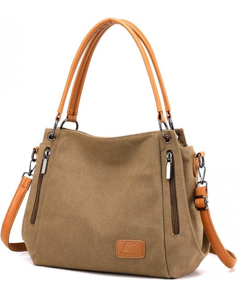 Women Vintage Hobo Handbag Canvas Shoulder Purse Multi-pocket Shopper Satchels Brown $21.40 Hobo Bags