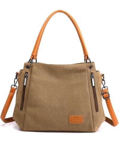 Women Vintage Hobo Handbag Canvas Shoulder Purse Multi-pocket Shopper Satchels Brown $21.40 Hobo Bags