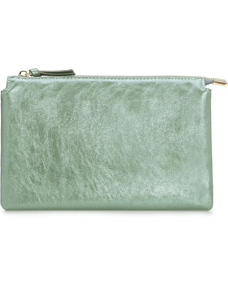 PU Leather Clutch for Women Evening Bag Chain Strap Shoulder Bag Crossbody Purse with Double Compartments Metallic Mint $17.7...