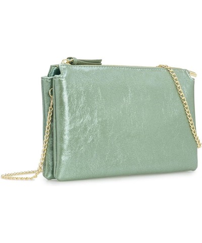 PU Leather Clutch for Women Evening Bag Chain Strap Shoulder Bag Crossbody Purse with Double Compartments Metallic Mint $17.7...